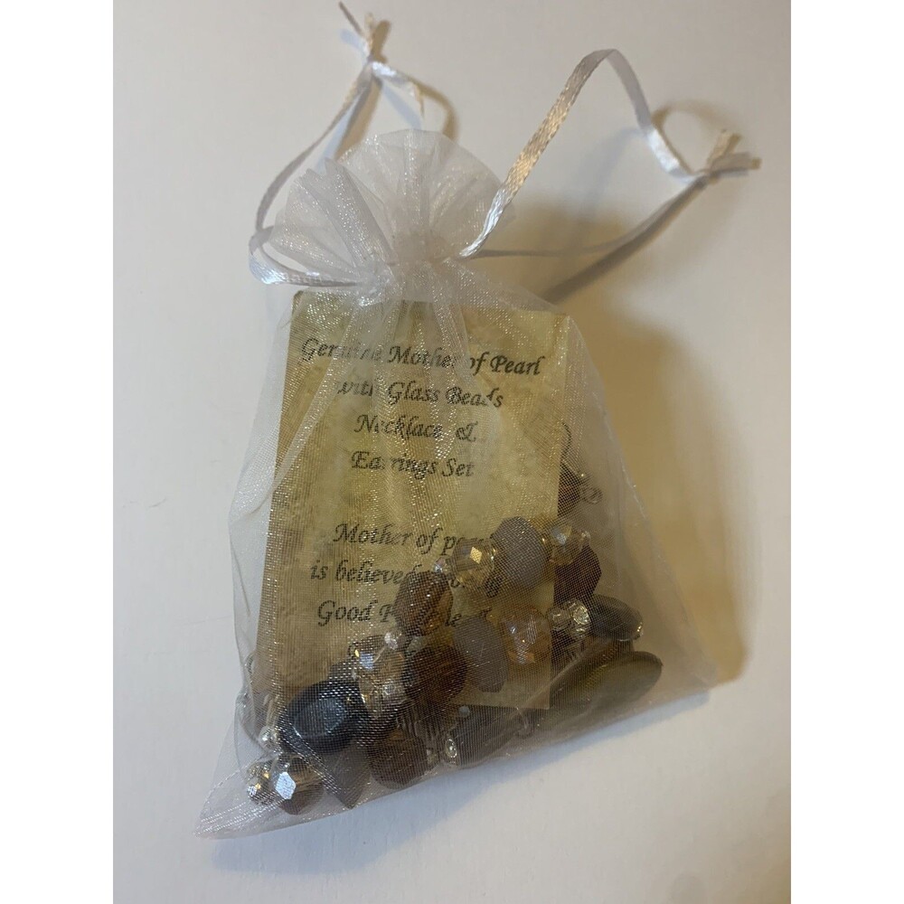 Mother Of Pearl Necklace Earrings Set Boho Good Fortune Prosperity Earthy Beads - Picture 9 of 11